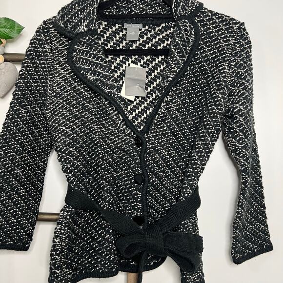 Ann Taylor NWT Black Ivory Wool Blend Tweed Blazer with Belt Tie Size‎ X Small - Picture 3 of 7